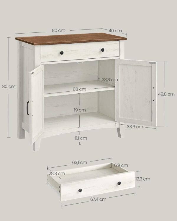 VASAGLE Sideboard Schubladen verstellbare Ablage Landhausstil vintageweiß‑honigbraun
