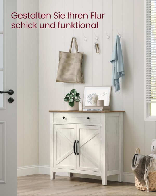 VASAGLE Sideboard Schubladen verstellbare Ablage Landhausstil vintageweiß‑honigbraun