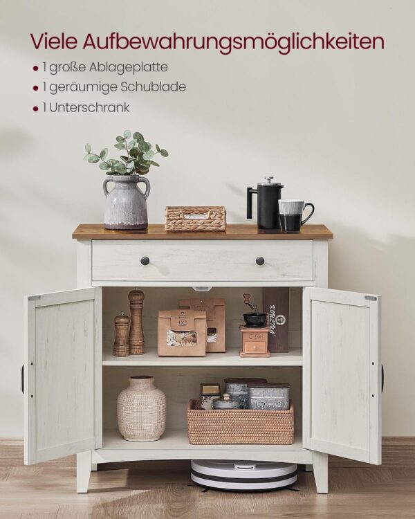 VASAGLE Sideboard Schubladen verstellbare Ablage Landhausstil vintageweiß‑honigbraun
