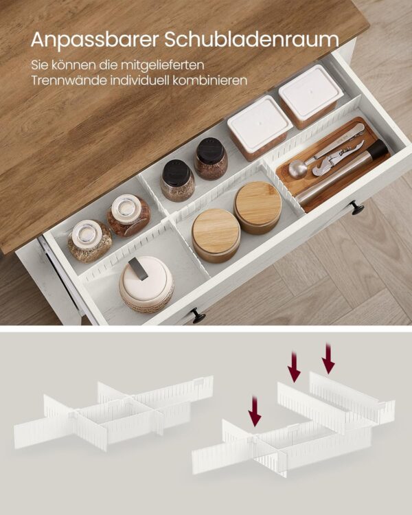 VASAGLE Sideboard Schubladen verstellbare Ablage Landhausstil vintageweiß‑honigbraun