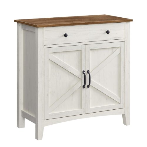 VASAGLE Sideboard Schubladen verstellbare Ablage Landhausstil vintageweiß‑honigbraun