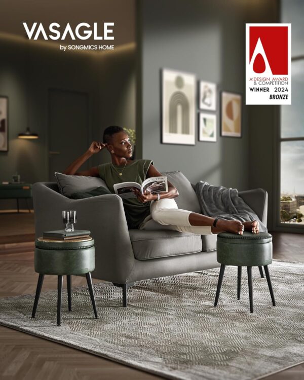 VASAGLE Sitzbank Stauraum Kunstleder Mid‑Century‑Modern 150 kg Stahlbeine