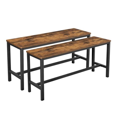 VASAGLE Sitzbänke 2er Set – stabiles Stahlgestell, Industrie‑Design, Dunkelbraun, 32,5 x 108 x 50 cm