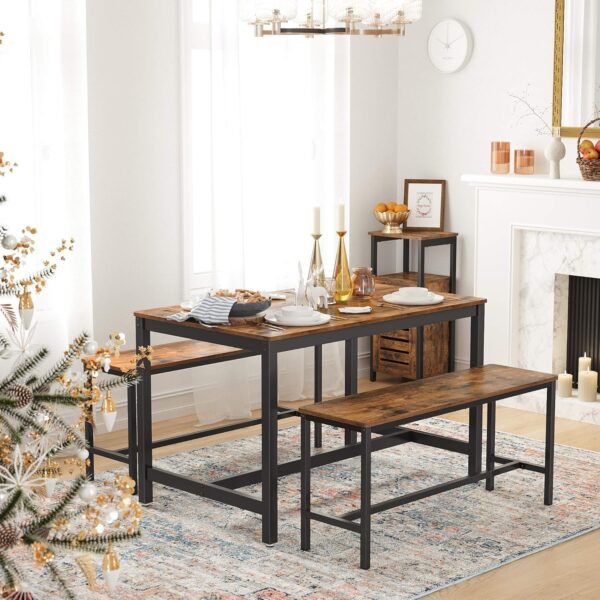 VASAGLE Sitzbänke 2er Set – stabiles Stahlgestell, Industrie‑Design, Dunkelbraun, 32,5 x 108 x 50 cm