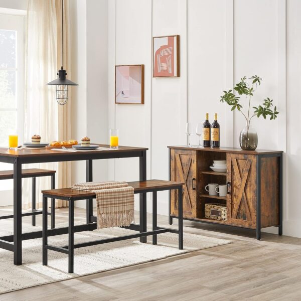 VASAGLE Sitzbänke 2er Set – stabiles Stahlgestell, Industrie‑Design, Dunkelbraun, 32,5 x 108 x 50 cm