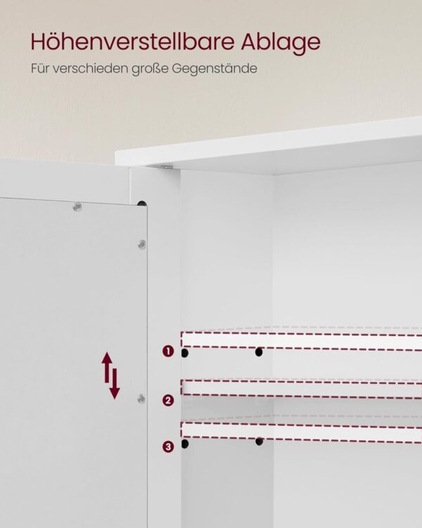 VASAGLE Spiegelschrank 2‑türig mit offenem Fach, verstellbare Ablage, wandmontierbar, 15×65×75 cm, weiß