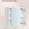 VASAGLE Spiegelschrank Badezimmer 3‑Türig verstellbare Regale modern weiß