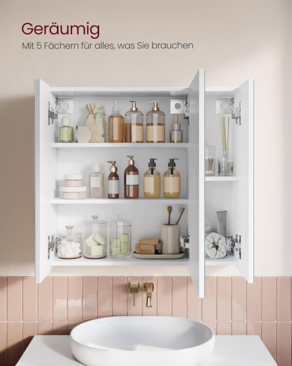 VASAGLE Spiegelschrank Badezimmer 3‑Türig verstellbare Regale modern weiß