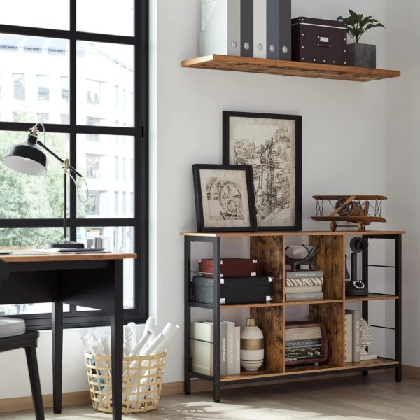 VASAGLE Standregal 2‑Ebenen 6‑Fächer 33×120×80 cm Vintagebraun‑Schwarz