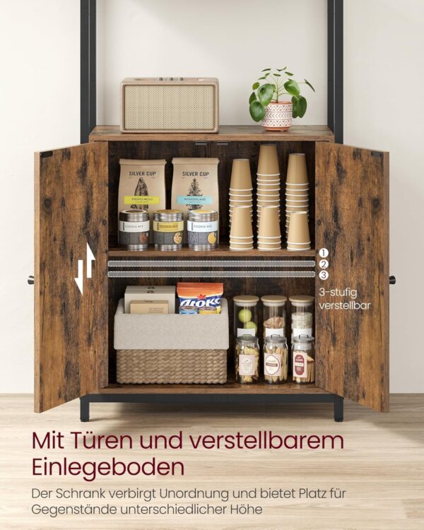 VASAGLE Standregal 6‑fach Türen Metallrahmen, verstellbare Ablagen, vintagebraun‑tintenschwarz