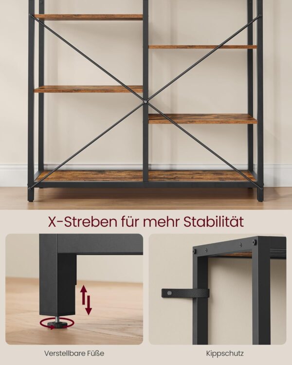 VASAGLE Standregal 5 Ebenen, einfache Montage, vintagebraun‑schwarz