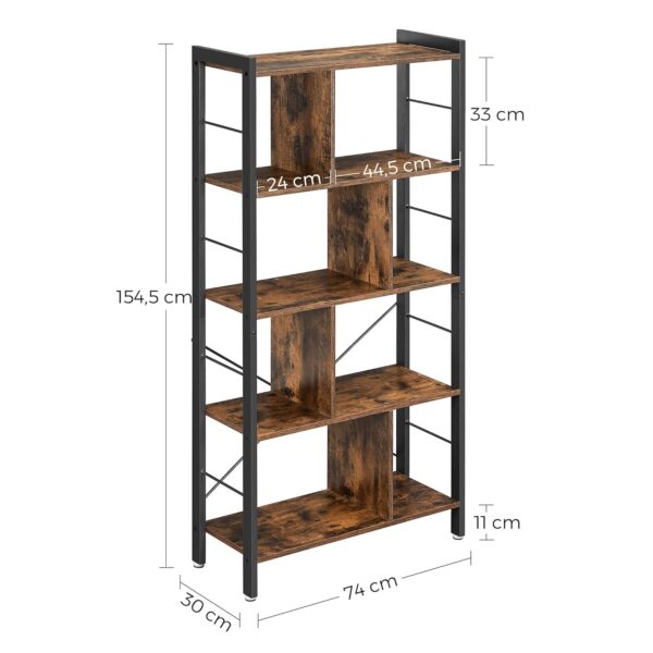 VASAGLE Standregal 5‑Ebenen Metallgestell Vintagebraun‑Tintenschwarz