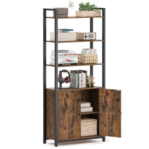 VASAGLE Standregal 6‑fach Türen Metallrahmen, verstellbare Ablagen, vintagebraun‑tintenschwarz