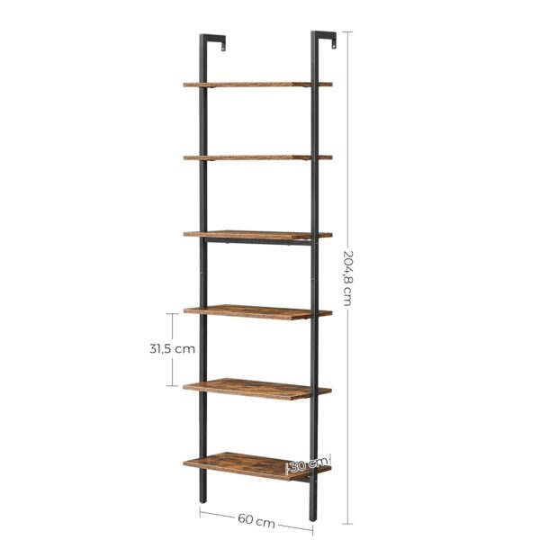 VASAGLE Standregal 6‑fach Leiterregal, Industrie‑Design, 30 × 60 × 204 cm