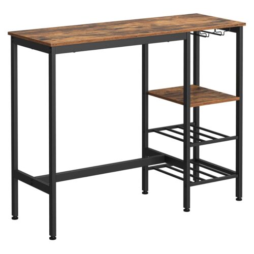 VASAGLE Stehtisch 110x48x90 cm Bar‑ & Flaschenhalter, Industrie‑Style, braun‑schwarz