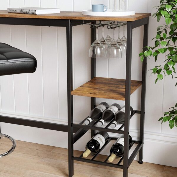 VASAGLE Stehtisch 110x48x90 cm Bar‑ & Flaschenhalter, Industrie‑Style, braun‑schwarz