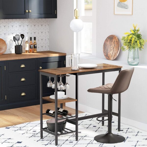 VASAGLE Stehtisch 110x48x90 cm Bar‑ & Flaschenhalter, Industrie‑Style, braun‑schwarz