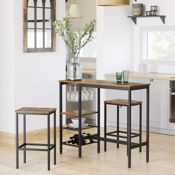 VASAGLE Stehtisch 110x48x90 cm Bar‑ & Flaschenhalter, Industrie‑Style, braun‑schwarz