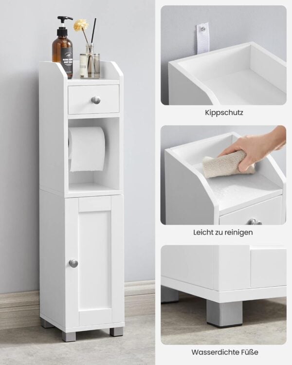 VASAGLE Toilettenschrank mit verstellbarer Ablage, wasserdichten Füßen, weiß