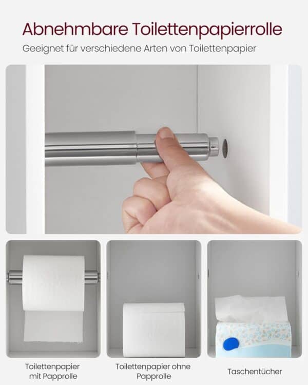 VASAGLE Toilettenschrank mit verstellbarer Ablage, wasserdichten Füßen, weiß