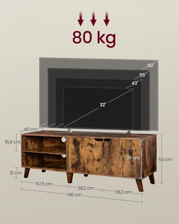 VASAGLE TV‑Schrank 140 cm, 2 Türen, verstellbare Ablagen, bis 60 Zoll, vintagebraun