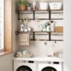 VASAGLE Wandgarderobe 8 Haken + Regal, rustikales Braun/Schwarz, 40×24×24 cm