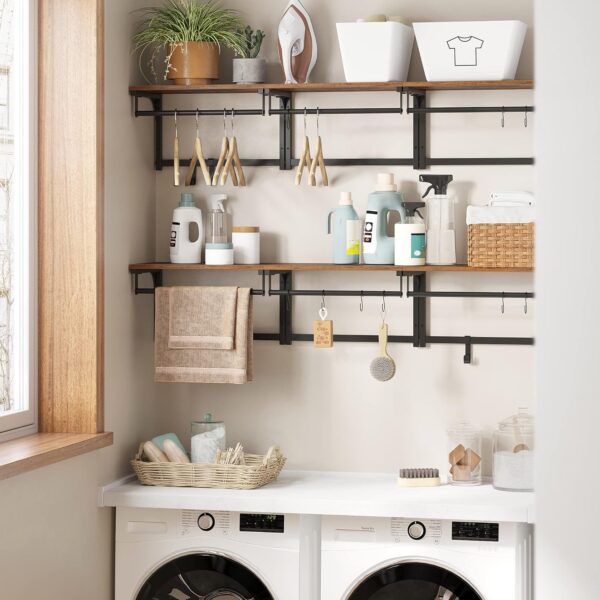 VASAGLE Wandgarderobe 8 Haken + Regal, rustikales Braun/Schwarz, 40×24×24 cm