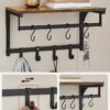 VASAGLE Wandgarderobe 8 Haken + Regal, rustikales Braun/Schwarz, 40×24×24 cm