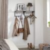 VASAGLE Wandgarderobe 8 Haken + Regal, rustikales Braun/Schwarz, 40×24×24 cm