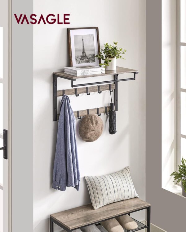 VASAGLE Wandgarderobe & Schuhbank, 10 Haken, 3‑Ebenen‑Schuhregal, Industrie‑Design