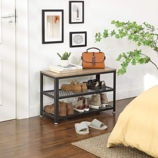 VASAGLE Wandgarderobe & Schuhbank, 10 Haken, 3‑Ebenen‑Schuhregal, Industrie‑Design
