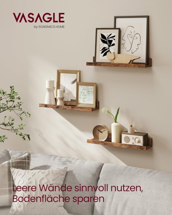 VASAGLE Wandregal 3er Set – schwebend, 38 cm, erhöhte Vorderkante, vintagebraun VASAGLE Wandregal 3er Set – schwebend, 38 cm, erhöhte Vorderkante, vintagebraun