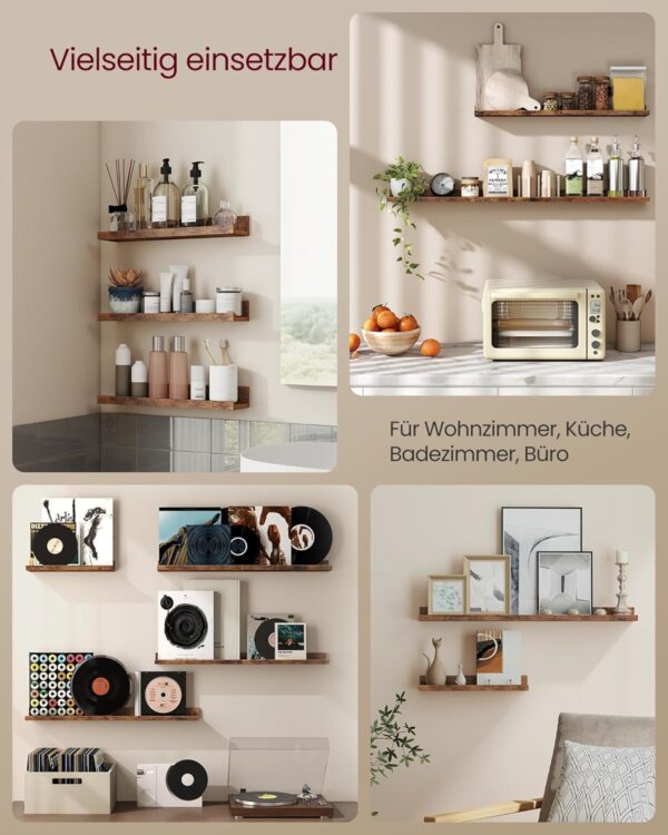 VASAGLE Wandregal 3er Set – schwebend, 38 cm, erhöhte Vorderkante, vintagebraun VASAGLE Wandregal 3er Set – schwebend, 38 cm, erhöhte Vorderkante, vintagebraun