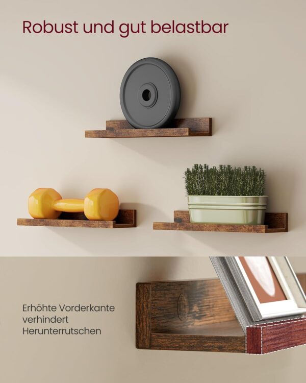 VASAGLE Wandregal 3er Set – schwebend, 38 cm, erhöhte Vorderkante, vintagebraun VASAGLE Wandregal 3er Set – schwebend, 38 cm, erhöhte Vorderkante, vintagebraun