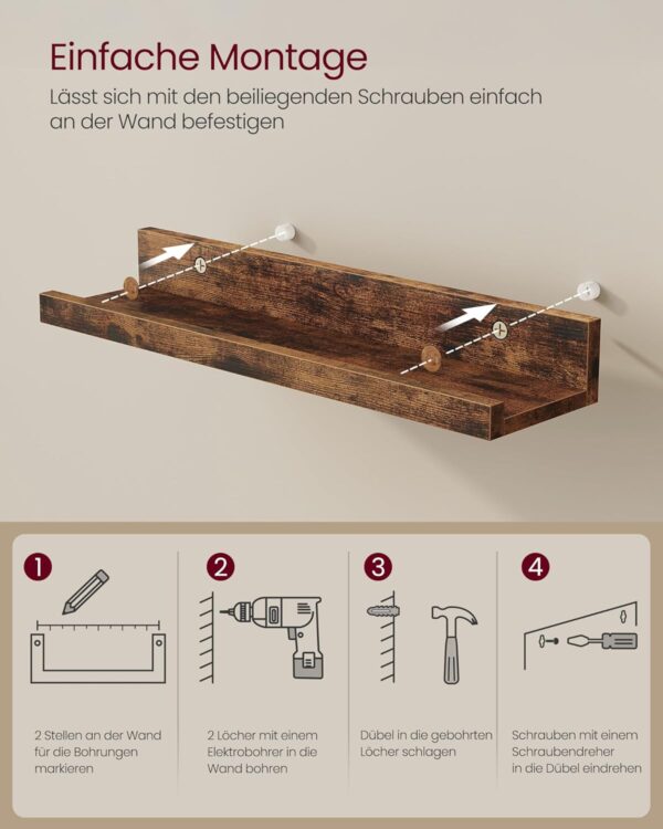 VASAGLE Wandregal 3er Set – schwebend, 38 cm, erhöhte Vorderkante, vintagebraun VASAGLE Wandregal 3er Set – schwebend, 38 cm, erhöhte Vorderkante, vintagebraun
