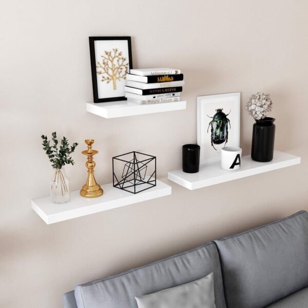 VASAGLE Wandregal 40×20 cm Weiß MDF Modernes Schwebend, Bücher & Deko