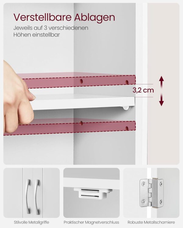 VASAGLE Wandschrank für Bad 30 x 60 x 60 cm verstellbare Regale, wolkenweiß