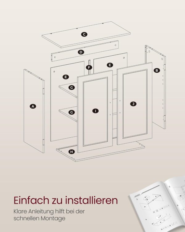 VASAGLE Wandschrank für Bad 30 x 60 x 60 cm verstellbare Regale, wolkenweiß