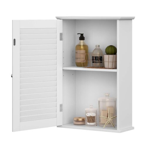 VASAGLE Wandschrank mit höhenverstellbarer Regalebene, Tür, weiß, 40×16×60 cm