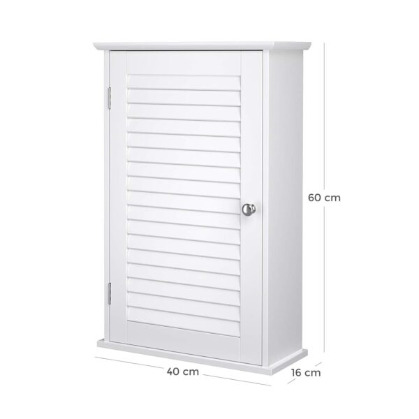 VASAGLE Wandschrank mit höhenverstellbarer Regalebene, Tür, weiß, 40×16×60 cm
