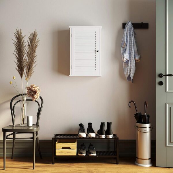 VASAGLE Wandschrank mit höhenverstellbarer Regalebene, Tür, weiß, 40×16×60 cm