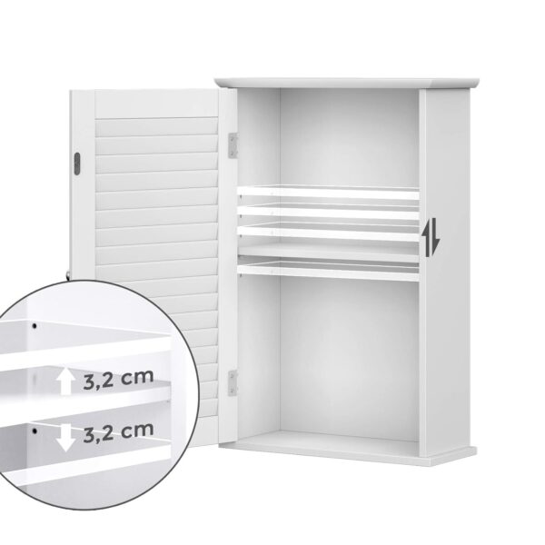 VASAGLE Wandschrank mit höhenverstellbarer Regalebene, Tür, weiß, 40×16×60 cm