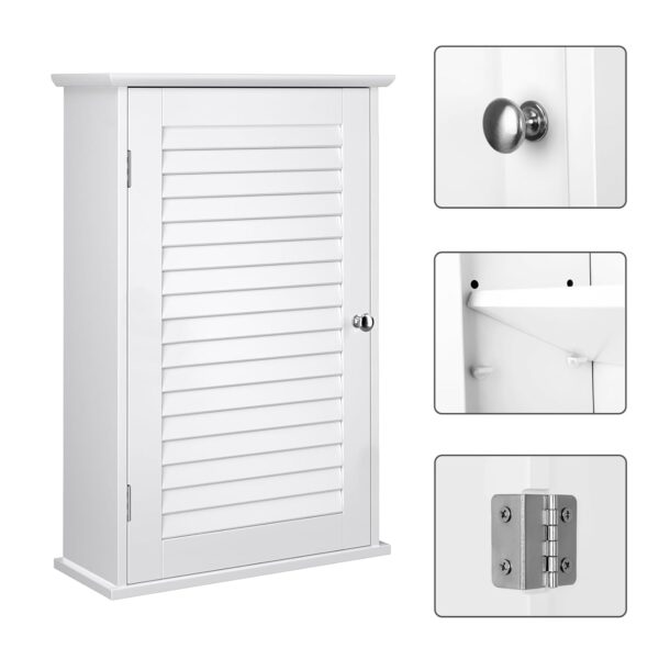 VASAGLE Wandschrank mit höhenverstellbarer Regalebene, Tür, weiß, 40×16×60 cm