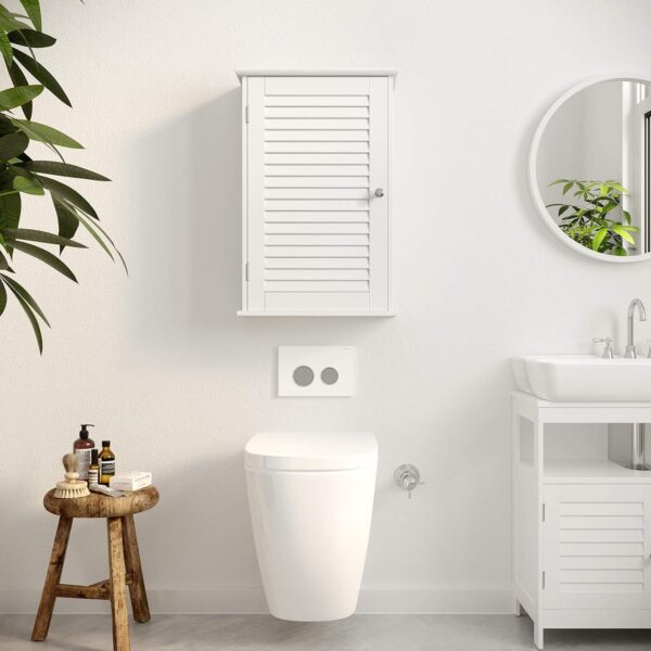 VASAGLE Wandschrank mit höhenverstellbarer Regalebene, Tür, weiß, 40×16×60 cm