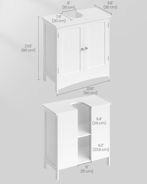 VASAGLE Waschbeckenunterschrank 30×60×60 cm 2‑türig verstellbare Ablage Weiß