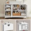 VASAGLE Waschbeckenunterschrank extra lang 30x90x60 cm, 2‑Tür, höhenverstellbare Ablagen, weiß