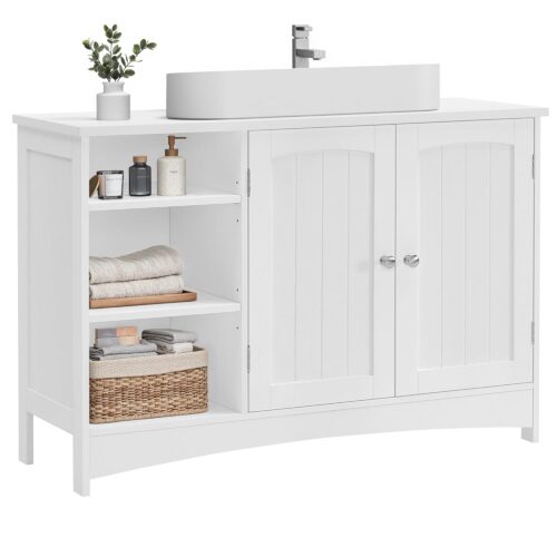 VASAGLE Waschbeckenunterschrank extra lang 30x90x60 cm, 2‑Tür, höhenverstellbare Ablagen, weiß