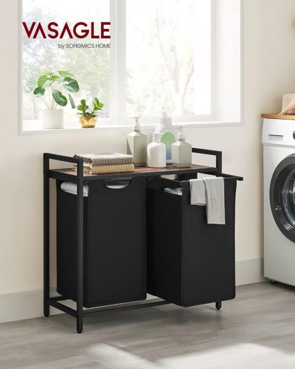 VASAGLE Wäschekorb 2‑fach, abnehmbarer Sack, Metallrahmen, tintenschwarz‑Vintage VASAGLE Wäschekorb 2‑fach, abnehmbarer Sack, Metallrahmen, tintenschwarz‑Vintage