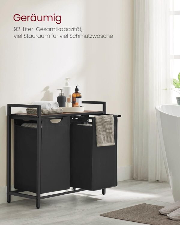 VASAGLE Wäschekorb 2‑fach, abnehmbarer Sack, Metallrahmen, tintenschwarz‑Vintage VASAGLE Wäschekorb 2‑fach, abnehmbarer Sack, Metallrahmen, tintenschwarz‑Vintage