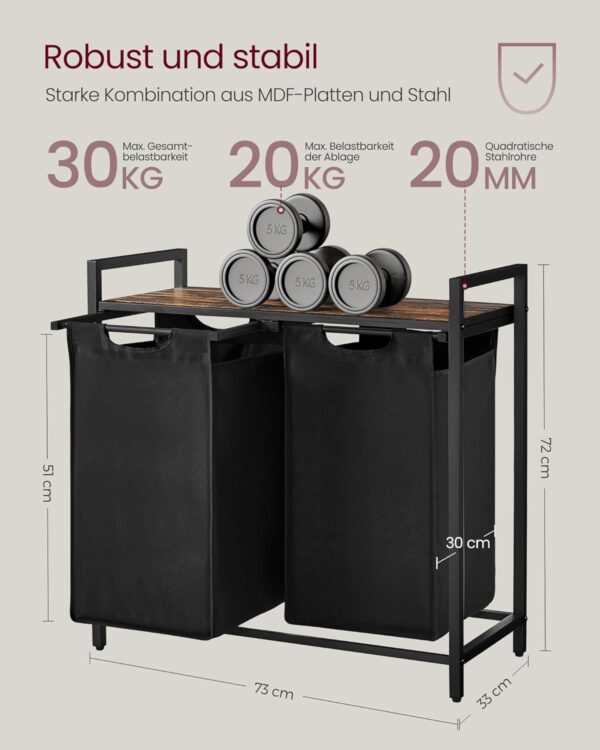 VASAGLE Wäschekorb 2‑fach, abnehmbarer Sack, Metallrahmen, tintenschwarz‑Vintage VASAGLE Wäschekorb 2‑fach, abnehmbarer Sack, Metallrahmen, tintenschwarz‑Vintage